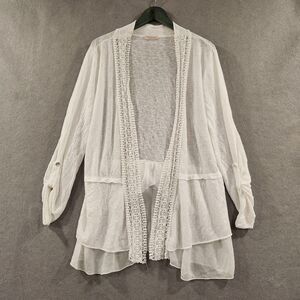 Bellambria Cardigan Sweater Open Front Womens 1X White Beach Crochet Knit